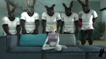  16:9 3d_(artwork) anthro biceps canid canine canis clothed clothing digital_media_(artwork) duo female fur furniture group hair hare hi_res lagomorph leporid male male/female mammal meme muscular muscular_anthro muscular_male open_mouth piper_perri_surrounded rabbit rabbit_(petruz) ray_raider simple_background smile source_filmmaker widescreen wolf wolf_(petruz) 