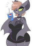  breasts brown_hair chiropteran cleavage clothed clothing digital_media_(artwork) female freckles green_sclera hair hair_over_eye hi_res mammal one_eye_obstructed pepsi puppychan48 solo thick_thighs wide_hips 