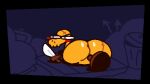  ambiguous_gender animate_inanimate anthro big_butt blush butt butt_focus embarrassed knife living_plushie looking_back lying mad_dummy_(undertale) male on_front plushie rear_view seam_(sewing) solo superiorfoxdafox undertale undertale_(series) video_games weapon 