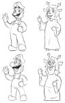  anthro antlers capreoline cervid clothing deltarune duo facial_hair female freckles gloves group hair handwear hat headgear headwear horn human humanoid humor luigi male mammal mario_bros monochrome mustache nintendo noelle_holiday overalls potoobrigham reindeer robe sketch undertale_(series) video_games 