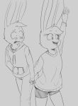  agidyne anthro baggy_clothing blush clothing duo embarrassed female hand_holding happy head_tuft hi_res hoodie lagomorph male male/female mammal monochrome rose_(agidyne) spats stephen_(agidyne) topwear tuft 