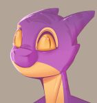  2021 absurd_res anthro derp_eyes digital_media_(artwork) fantasy000 female hi_res horn humor kobold portrait purple_body reptile scalie silly_face simple_background smile solo yellow_body yellow_eyes 