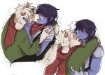  &lt;3 anthro armor bandanna blue_body blue_hair blue_skin blush bovid caprine clothing deltarune duo eyewear fur glasses goat hair hi_res human jetstarred kerchief kissing kris_(deltarune) licking male male/male mammal neck_lick ralsei robe scarf tongue tongue_out undertale_(series) video_games white_body white_fur 