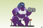  absurd_res anthro bangabear clothing dumbbell female hair hi_res solo weights 