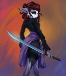  anthro bridge_piercing ear_piercing facial_piercing female hi_res lip_piercing lip_ring melee_weapon nose_piercing piercing prisma6 snakebite_piercing solo sword unknown_species weapon 