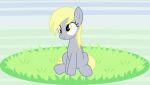  absurd_res amber_eyes badumsquish blonde_hair derp_eyes derpy_hooves_(mlp) equid equine female friendship_is_magic grass hair hasbro hi_res mammal my_little_pony pegasus plant sitting solo wings 