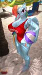  3d_(artwork) 9:16 absurd_res anthro anthrofied ball beach beach_ball big_breasts breasts cleavage clothed clothing cutie_mark digital_media_(artwork) equid equine female footwear friendship_is_magic hair hasbro hi_res inflatable inflatable_toy lifeguard lifeguard_swimsuit looking_at_viewer loveslove mammal multicolored_hair my_little_pony one-piece_swimsuit palm_tree pegasus plant pose purple_eyes rainbow_dash_(mlp) rainbow_hair sand sandals seaside shadow smile solo standing swimwear tree wings 