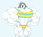  8:7 anthro big_muscles breasts canid canine clothed clothing felid feline female hair huge_muscles hyper hyper_muscles mammal muscular muscular_female open_mouth ramudey simple_background smile tem temmie_(undertale) topwear undertale undertale_(series) video_games white_body 