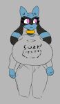  anthro big_breasts bottomwear breasts clothing collar eyelashes fan_character female hi_res huge_breasts humanoid long_sleeves lucy_(shewiff) nintendo pants pink_eyes pok&eacute;mon pok&eacute;mon_(species) riolu shewiff solo thick_thighs video_games 