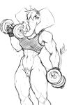  ? abs anthro bodily_fluids bottomless breasts clothed clothing dumbell elephant elephantid exercise female fingerless_gloves genitals gloves guoh handwear hi_res mammal monochrome muscular muscular_arms muscular_female muscular_legs proboscidean pubes pussy simple_background sketch solo sweat weightlifting white_background workout 