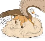  2021 abdominal_bulge after_vore ambiguous_gender ambiguous_pred avian beak belly big_belly big_butt bird_feet bodily_fluids brown_body brown_feathers burping butt claws dialogue digital_media_(artwork) digitigrade dragon duo english_text feathered_wings feathers feral feral_pred feral_prey flat_colors gryphon hi_res hyper hyper_abdominal_bulge hyper_belly large_prey looking_back motion_lines mythological_avian mythology narrowed_eyes open_beak open_mouth oral_vore pink_tongue quadruped rear_view reptile resting_on_belly saliva scalie scutes simple_background size_difference soft_vore speech_bubble struggling talons text thatgryphonguy thick_thighs toe_claws tongue tongue_out unwilling_vore vore white_background white_body white_feathers wings yellow_beak 
