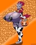  2016 4:5 4_fingers absurd_res animal_print areola big_breasts black_areola black_nipples breasts candy claws cornchip21 cow_print dessert eyewear female fingers food glasses halloween hi_res holidays huge_breasts hyper hyper_breasts iva_(cornchip21) jack-o&#039;-lantern looking_at_viewer marauder6272 nintendo nipple_piercing nipple_ring nipples piercing pok&eacute;mon pok&eacute;mon_(species) red_eyes solo standing toe_claws video_games weavile 