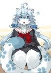  2021 ? absurd_res accessory ahoge anthro blue_body blue_eyes blue_fur blue_hair blush breasts clothed clothing felid female fluffy fluffy_tail fully_clothed fur hair hair_accessory hi_res kemono koishi_chikasa long_hair looking_at_viewer mammal multicolored_body multicolored_ears multicolored_fur multicolored_tail open_mouth pantherine panties school_uniform sitting snow_leopard solo teeth tongue twintails_(hairstyle) underwear uniform white_body white_fur 