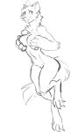  2021 anthro breasts canid canine canis claws covering covering_breasts digital_media_(artwork) digitigrade female finger_claws guoh looking_aside mammal monochrome neck_tuft nude simple_background sketch solo tuft white_background wolf 