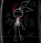  2021 anthro black_background blindfold blood bodily_fluids bow_tie clothed clothing crying_blood digital_media_(artwork) dress female halo hi_res lagomorph lazyphantasmagoria leporid mammal monochrome musical_note polygons rabbit simple_background smile solo sony_corporation sony_interactive_entertainment vib-ribbon vibri video_games wings 