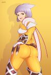  absurd_res animal_humanoid big_butt butt cat_humanoid clothed clothing facial_markings felid felid_humanoid feline feline_humanoid female fully_clothed hand_on_butt head_markings hi_res humanoid lackatask looking_back mammal mammal_humanoid markings nia_(xenoblade) open_mouth open_smile simple_background smile solo video_games xenoblade_chronicles xenoblade_chronicles_2 yellow_background yellow_clothing yellow_eyes 