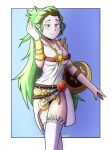  2021 absurd_res amity_blight belt blue_background breasts cosplay disney ear_piercing female green_hair hair hand_in_hair hi_res humanoid humanoid_pointy_ears jewelry kid_icarus long_hair medium_breasts nintendo nns not_furry palutena panty_peek piercing shield signature simple_background smile solo the_owl_house touching_hair video_games witch_(the_owl_house) yellow_eyes 