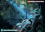  anthro bioluminescence detailed_background ero-bee female glowing humanoid night nude outside patreon rexouium sitting sky solo star starry_sky subscribestar 