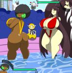  2018 absurd_res afro arm_under_breasts big_breasts big_butt bikini black_hair breast_squish breasts brown_body brown_skin butt camilla_(igph) clothing courtney_(igph) crowd curvy_figure detailed_background digital_media_(artwork) dot_eyes eyelashes feet female fingers gameplay_mechanics group hair health_bar hi_res holding_breast hourglass_figure huge_breasts huge_butt humanoid igphhangout long_hair looking_back magnemite mature_female mature_humanoid mega_evolution mega_mawile navel nintendo not_furry outside pok&eacute;mon pok&eacute;mon_(species) pool_(disambiguation) purple_eyes referee scraggy sitting sling_bikini smile squish standing swimwear teeth thick_thighs toes video_games voluptuous water whimsicott whistle_(object) wide_hips yellow_body yellow_eyes yellow_skin 