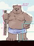  2021 anthro belly black_nose brown_body clothing hi_res humanoid_hands kemono lagoon_bluebear macro male mammal moobs nipples overweight overweight_male solo train underwear ursid vehicle 