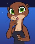  2021 angry anthro brown_body brown_fur countershade_fur countershading digit_ring disney engagement_ring female fur green_eyes jewelry looking_at_viewer lutrine mammal mrs._otterton mustelid shocked siroc solo tan_body tan_fur zootopia 