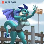  1:1 anthro blue_body blue_scales breasts clothed clothing clothing_lift dragon exhibitionism exposed_breasts female flashing flashing_breasts friendship_is_magic gesture hasbro hitchhiking kevinsano my_little_pony navel nipples princess_ember_(mlp) scales shirt shirt_lift solo topwear waving 