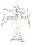  2021 anthro baron_engel breasts cleavage clothed clothing dress equid equine feathered_wings feathers female friendship_is_magic graphite_(artwork) greyscale hair hi_res horn long_hair mammal monochrome my_little_pony pencil_(artwork) pose princess_luna_(mlp) sculpture solo statue traditional_media_(artwork) winged_unicorn wings 