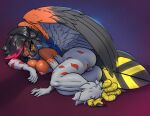  anthro anthrofied avian beak bird bird_feet breasts butt feathered_wings feathers female genitals koffing_(artist) looking_at_viewer nintendo nude pok&eacute;mon pok&eacute;mon_(species) pussy red_eyes solo talonflame video_games wings 