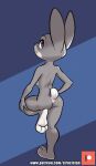  3_toes absurd_res anthro breasts disney feet female fur grey_body grey_fur hi_res judy_hopps lagomorph leporid mammal nude paws purple_eyes rabbit rear_view scut_tail short_tail side_boob simple_background siroc soles solo toes zootopia 