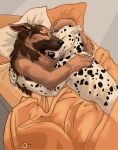  &lt;3 2005 anthro bayshore_(artist) bed bedroom black_nose canid canine canis dalmatian domestic_dog duo eyes_closed furniture german_shepherd herding_dog inside male male/male mammal on_bed pastoral_dog romantic romantic_couple simple_background sleeping under_covers 