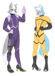  aged_up amputee anthro athletic athletic_anthro athletic_male blue_body blue_fur blush bulge canid canine canis clothing_bulge dipstick_tail disability duo embarrassed fan_character fox fur grey_body grey_fur hair hand_on_hip hi_res kokoro-tokoro male male/male mammal marcus_mccloud markings metroid multicolored_body multicolored_fur nintendo open_mouth prosthetic prosthetic_leg prosthetic_limb purple_suit raised_arm tail_markings teenager teeth_showing tongue_visible two_tone_body two_tone_face two_tone_fur video_games white_body white_fur white_hair wolf yellow_suit young zero_suit 