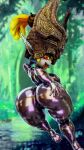  3d_(artwork) 4k 9:16 absurd_res armor big_butt bodysuit butt butt_grab clothing digital_media_(artwork) female female_focus hand_on_butt headgear helmet hi_res huge_butt imp midna nintendo not_furry palisal red_eyes rubber rubber_clothing rubber_suit skinsuit solo the_legend_of_zelda tight_clothing twilight_princess video_games 