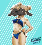  abs anthro athletic bikini bovid caprine clothing curled_hair dicephalous erect_nipples female fingers hair hi_res hooved_fingers hooves larru-larru mammal mindy_blaese multi_head nipples sheep solo swimwear 