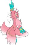  absurd_res anthro black_eyes blaziken borky-draws bracelet breasts fan_character female fur hair hi_res jewelry nintendo nipple_piercing nipples piercing pink_body pink_fur pok&eacute;mon pok&eacute;mon_(species) ponytail ring solo video_games white_body white_fur white_hair yellow_sclera 