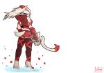  anthro bovid caprine clothing cosplay deity disney female flower fluffy fluffy_tail goat hi_res horn jacket keyblade kingdom_hearts lotus_(flower) lotus_(lotusgoatess) lotusgoatess mammal melee_weapon plant rear_view ribbons solo square_enix topwear video_games water weapon 