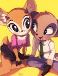 &lt;3 aggressive_retsuko antelope anthro bare_legs better_version_at_source blush bottomwear bovid chief_komiya clothing duo eye_contact eyelashes female fur gazelle hand_holding heart_nose herpestid hi_res hooves horn looking_at_another male male/female mammal meerkat office_clothing open_mouth romantic romantic_couple sanrio simple_background sitting skirt smile sparkling_eyes tsunoda wildblur 
