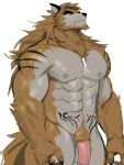  3:4 abs anthro biped dopq felid flaccid fur genitals hi_res jewelry male mammal muscular muscular_anthro muscular_male necklace nipples nude orange_body orange_fur pantherine pecs penis pink_penis simple_background solo tiger white_background 