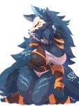  3:4 absurd_res abyssal_wolf anthro big_breasts blue_body blue_fur blush bone breasts canid canine canis clothed clothing elvia female fur hair hi_res mammal nyaswitchnya solo wolf 