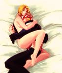  1boy 1girl barefoot bed billy_kane blue_mary cuddling king_of_fighters kof lowres nude snk 