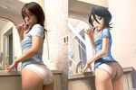  ass bathroom black_hair bleach comparison cosplay derivative_work kuchiki_rukia looking_back mirror panties reference_photo speh toothbrush underwear white_panties 