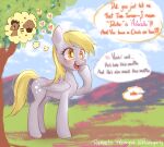  &lt;3 absurd_res blonde_hair blush bubblepurity cutie_mark derpy_hooves_(mlp) dialogue digital_media_(artwork) doctor_whooves_(mlp) english_text equid equine feathered_wings feathers female feral food friendship_is_magic fur grey_body grey_feathers hair hasbro hi_res horse male mammal muffin my_little_pony open_mouth pegasus plant pony solo speech_bubble talking_to_another teeth text thought_bubble tongue tree wings 