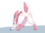  4:3 ambiguous_gender ass_up blue_inner_ear butt eeveelution featureless_crotch feral fur hi_res leg_markings looking_back markings nintendo pink_body pink_ears pink_fur pink_tail pok&eacute;mon pok&eacute;mon_(species) presenting presenting_hindquarters quadruped raised_tail rear_view socks_(marking) solo sum sylveon video_games 