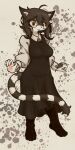  2021 4_fingers absurd_res anthro barefoot black_clothing black_dress clothing dogpig28472 dress eyewear feet felid female fingers glasses hair hi_res mammal round_glasses simple_background smile solo standing 