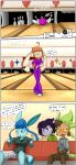  2020 absurd_res anthro becca_(sandwich-anomaly) big_breasts blue_body blue_fur blue_hair bottomwear bowling bowling_alley bowling_ball bowling_pin breasts brown_body brown_fur brown_hair buckteeth canid canine chespin clothing curvy_figure detailed_background dialogue digital_media_(artwork) eeveelution english_text eyelashes eyewear feet female fingerless_gloves fingers footwear fox fur galia_(sandwich-anomaly) glaceon glasses gloves green_eyes grey_body grey_fur group hair handwear hi_res highlights_(coloring) humor inside lagomorph leina_(sandwich-anomaly) leporid mammal multicolored_body multicolored_fur multicolored_hair nintendo orange_hair parody pok&eacute;mon pok&eacute;mon_(species) purple_eyes purple_hair purple_highlights rabbit sandwich-anomaly shoes shorts sitting smile standing tan_body tan_fur teal_eyes teeth text the_big_lebowski tongue topwear vest victoria_(sandwich-anomaly) video_games voluptuous wide_hips yellow_eyes 