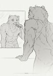  2021 5_fingers alsares anthro black_and_white brush brushing brushing_teeth claws digital_media_(artwork) fingers fur hi_res looking_at_mirror looking_at_object male mammal mirror monochrome muscular muscular_anthro muscular_male nude signature sketch slice_of_life solo standing toothbrush ursid 