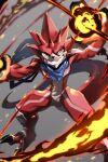  absurd_res anthro bandai_namco betelgammamon claws digimon digimon_ghost_game dragon elemental_manipulation fire fire_manipulation grin hi_res horn male muscular red_body scarf slim smile solo toyuri_angrm yellow_eyes 