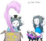  anthro bob_(undertale) canid canine clothed clothing duo felid feline fur hair imminent_tickling mammal tem temmie_(undertale) text tickle_torture tickling ticklishshenanigansau topwear undertale undertale_(series) video_games white_body white_fur 