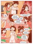  anthro bottomwear brown_hair clothed clothing comic crib digital_media_(artwork) domestic_cat duo english_text felid feline felis female fur hair hi_res mammal no_underwear open_mouth paddedulf text white_body white_fur 