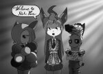  2020 alien alien_humanoid anthro black_and_white bottomwear clothing dialogue digital_media_(artwork) eeveelution english_text eyelashes female french_text group hair hi_res humanoid invader_zim irken kirlia leafeon lenus_(gpleader) long_hair looking_at_viewer male mari_(sandwich-anomaly) miyo_(gvozdi) monochrome nickelodeon nintendo noir one_eye_obstructed pok&eacute;mon pok&eacute;mon_(species) sandwich-anomaly school_uniform sign simple_background skirt standing talking_to_viewer teeth text uniform video_games zebra_costume 