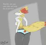  2021 anthro back-print_panties black_body black_fur blonde_hair blue_clothing blue_panties blue_underwear braixen breasts breasts_aside butt canid canine clothed clothing digital_media_(artwork) english_text female fur gfount hair inner_ear_fluff looking_back mammal nintendo panties panties_only pok&eacute;mon pok&eacute;mon_(species) red_body red_eyes red_fur shaded signature simple_background simple_coloring simple_shading solo text thick_thighs topless tuft underwear underwear_only unsure video_games white_body white_fur wide_hips yellow_body yellow_fur 